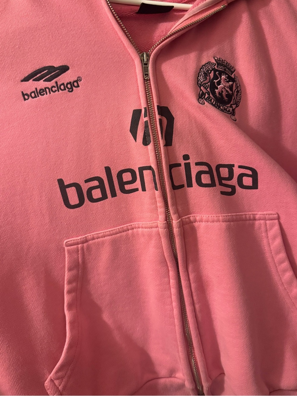 Balenciaga Pink soccer tokyo Full-Zip Logo Hoodie